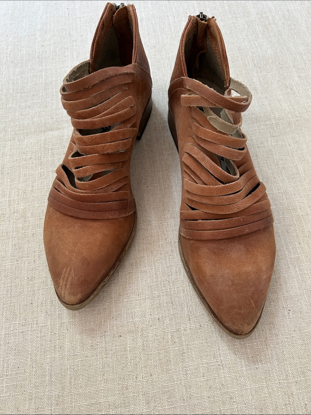 Free People Lost Valley Distressed Leather Cutout Ankle Boots Chestnut Brown - Picture 1 of 11